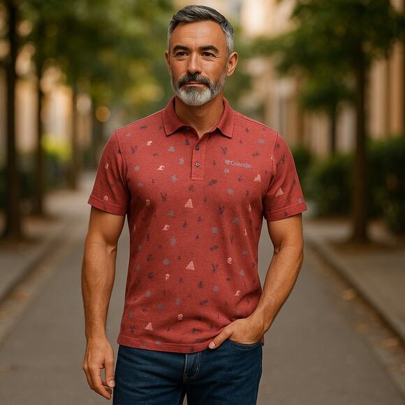 Columbia Mens Polo Shirt Sz S Thistletown Park Red Beach Tropical Print NEW - Picture 1 of 8